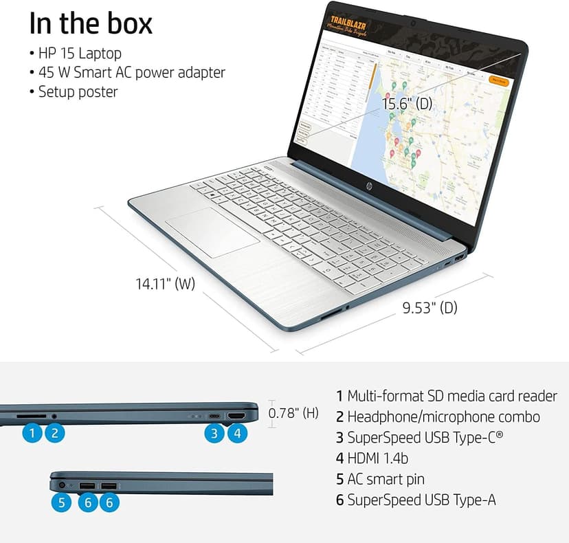 HP 15 Business Laptop Computer, AMD Ryzen 5 5500U, 15.6" FHD Display, Windows 11 Pro, 16GB RAM, 512GB SSD, SD Card Reader, Fast Charge, AC Smart pin, 32GB Durlyfish USB Card