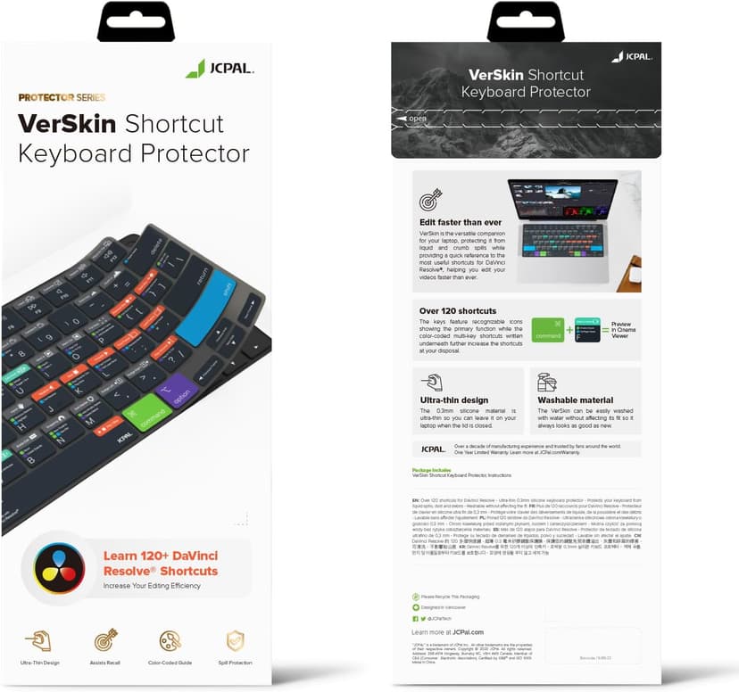 JCPal Davinci Resolve Shortcut Guide Keyboard Cover for Apple MacBook Pro 14 inch and MacBook Pro 16 inch (M1-M4 Models) and MacBook Air 13 inch and MacBook Air 15 inch (M2-M4 Models) (US-Layout)