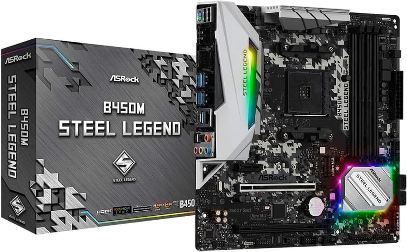ASRock B450M STEEL LEGEND Socket AM4/ AMD Promontory B450/ DDR4/ Quad CrossFireX/ SATA3&USB3.1/ M.2/ A&GbE/ MicroATX Motherboard