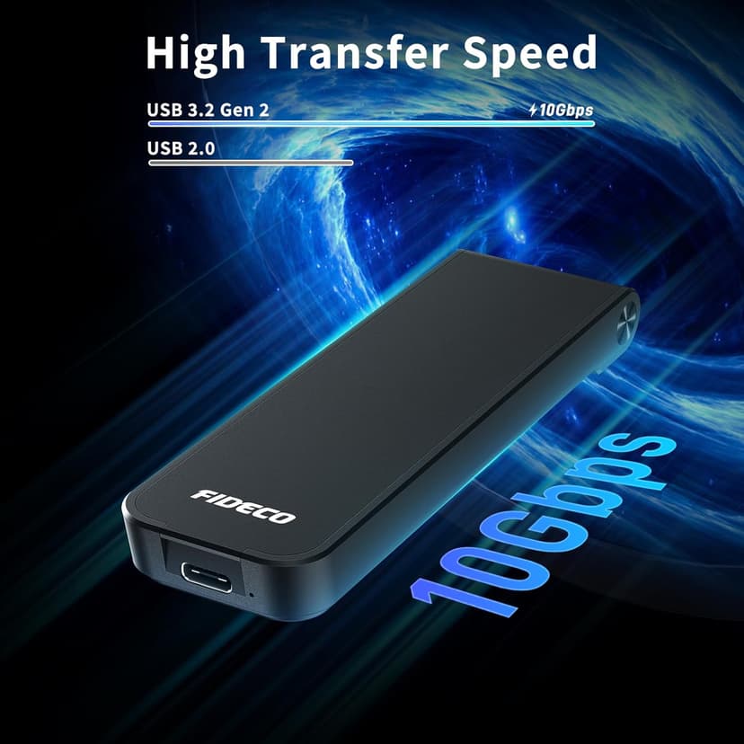 FIDECO M.2 NVMe SSD Enclosure, USB 3.2 Gen 2 to PCIe NVMe Adapter, Sandwich Style Design, Tool-Free Installation, Support UASP and Trim