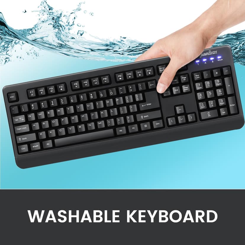 Perixx PERIBOARD-517 Wired Washable USB Keyboard, Certified with IP 65 Level, Black, US English Layout