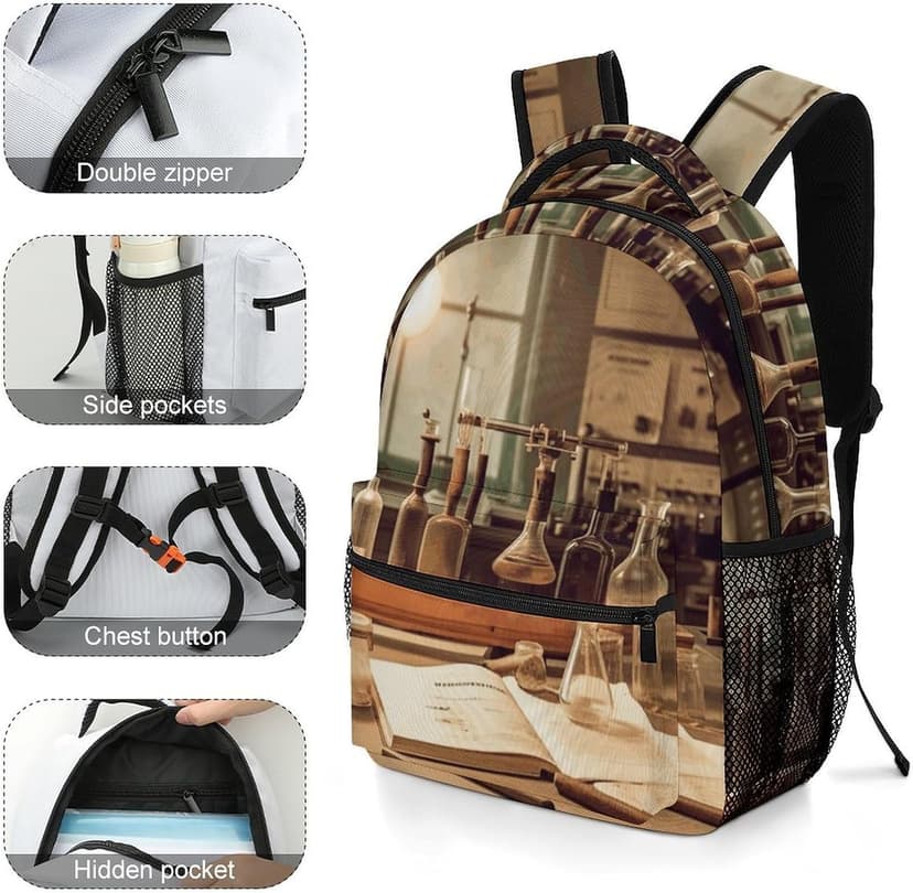 Vintage Chemistry Lab Backpack for Men Women Daypack Carry On Backpack for Travel Business Work Laptop Bag