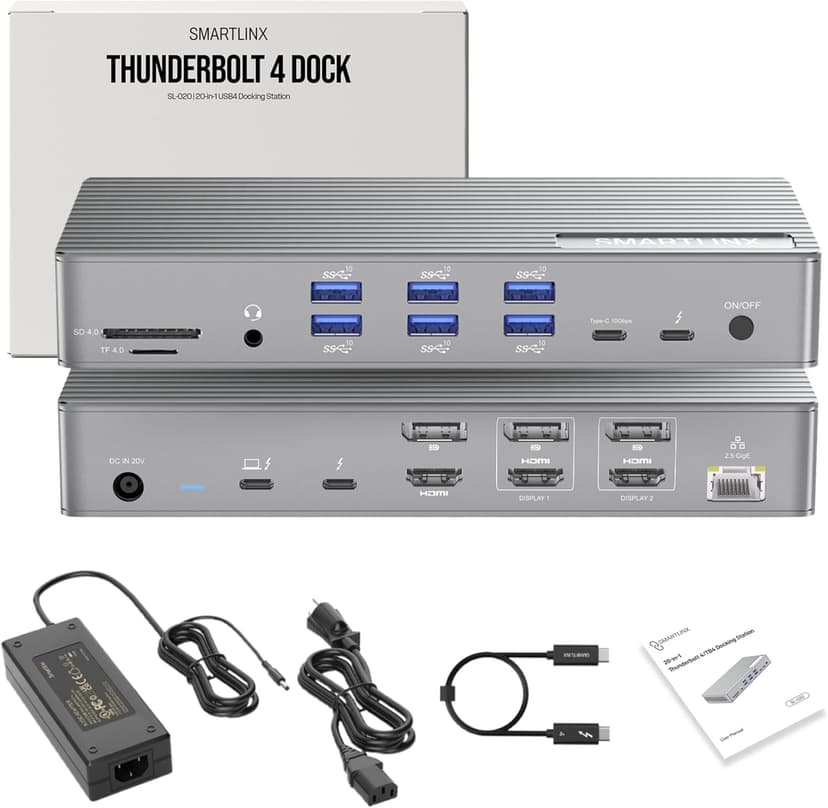 Thunderbolt 4 Dock with DisplayLink - USB-C/A MacBook Docking Station, Chrome, Windows 10/11 Compatible – 21 Ports, Dual/Triple/Quad/5 Monitor Support - 40Gbps, 150W Charging, 8K/4K Display