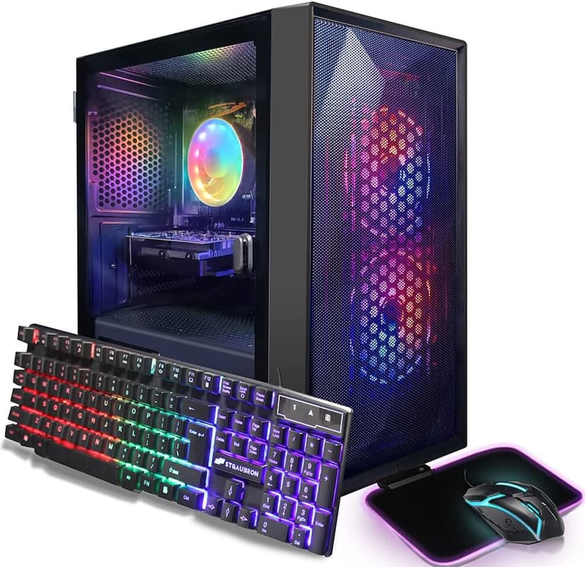 STGAubron Prebuilt Gaming PC Desktop, Radeon RX 550 4G GDDR5, Intel Core I5 up to 3.7GHz, 16G RAM, 512G SSD, WiFi, BT 5.0, RGB Fan x3, Windows 10 Home