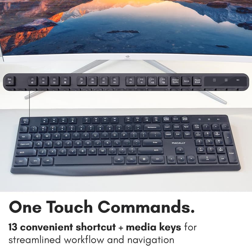 Macally Wireless Keyboard | 2.4 Computer Key Board | Full Size and Wireless (Quiet Keys) All Day Comfortable Typing with Wireless USB for Laptop, Desktop PC, Surface, Chromebook, Notebook
