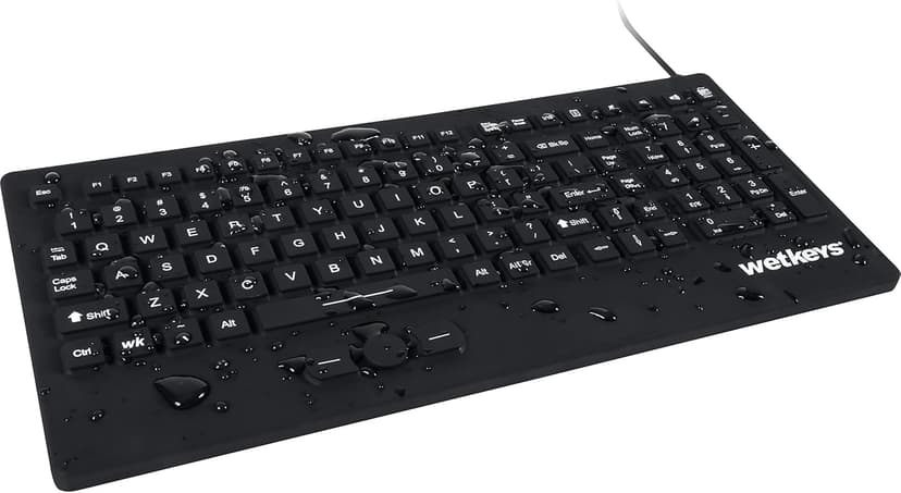 WetKeys "Rugged-Point Industrial-Grade Heavy-Duty Full-Size Washable Keyboard with Track-Pointer and ON/Off Switch (USB) (Black) | KBWKRC105SPi-BK
