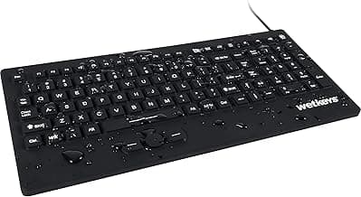 WetKeys "Rugged-Point Industrial-Grade Heavy-Duty Full-Size Washable Keyboard with Track-Pointer and ON/Off Switch (USB) (Black) | KBWKRC105SPi-BK