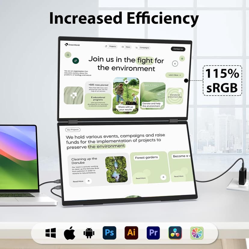 InnoView 18.5" Laptop Screen Extender 115% sRGB 100Hz Dual Monitors Stacked Folding Triple Monitor (Wins/Mac) 1080P Triple Portable Monitor for Laptop 90°/180° Rotation Black (No Driver Needed)