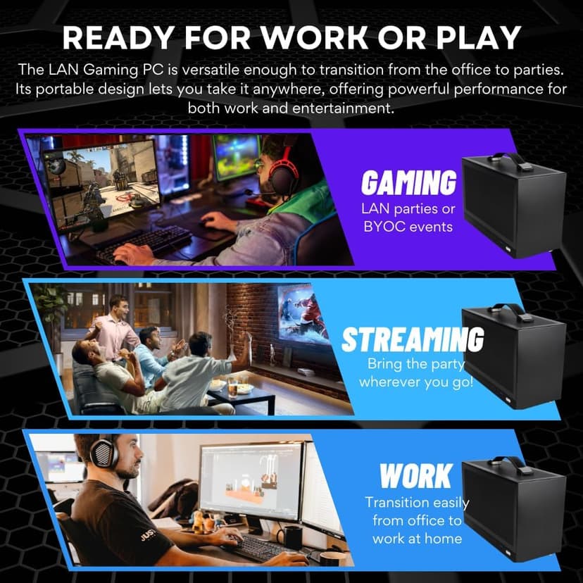 LAN Gaming Desktop (8.1L Small & Light, RTX 5070 12GB, AMD Ryzen 7 8700F, 32GB DDR5 RAM, 2TB NVMe SSD, Internal WiFi + Bluetooth, Windows 11 Pro) Best Mini ITX SFF Computer (Black)
