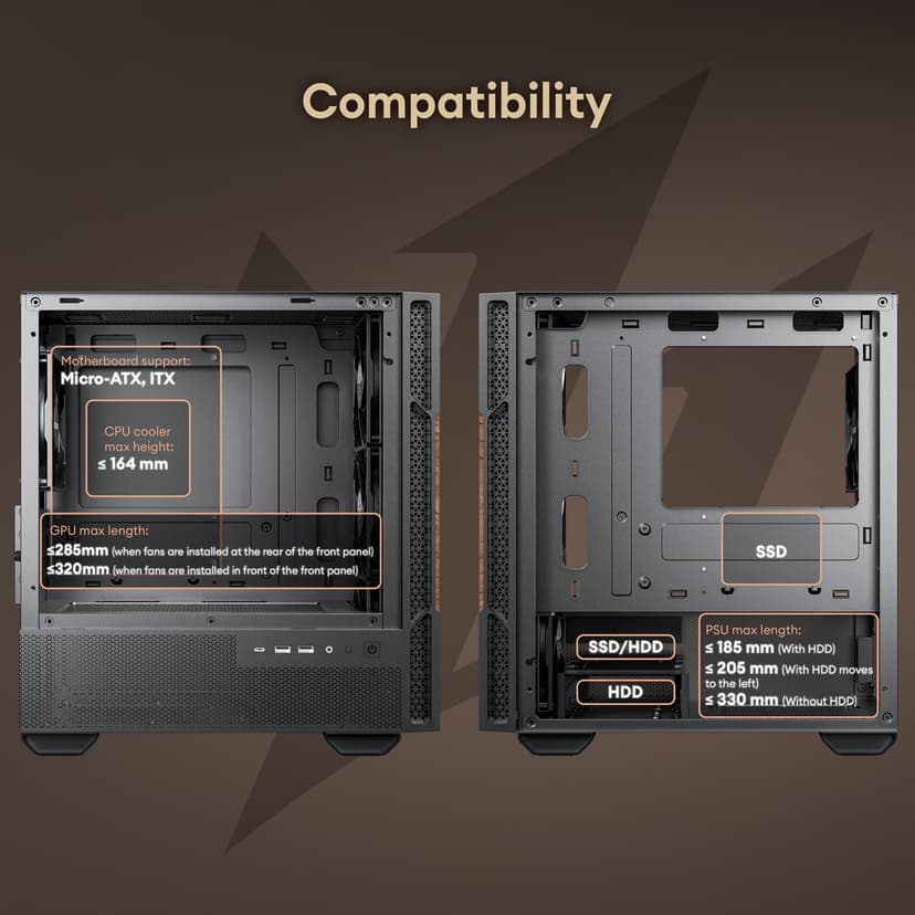 Genuine Walnut Wood Micro ATX Case, MATX PC Case with 4 × 120mm 3 Pin Non-PWM Case Fans Pre-Installed, Temper Glass Side Panel, with Type-C, Black, Cypress 3 Wood