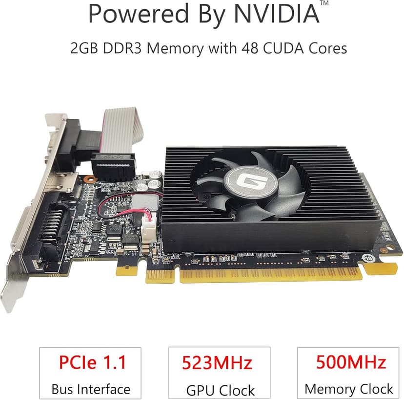 GeForce GT 610 2G DDR3 Low Profile Graphics Card, PCI Express 1.1 x16, HDMI/VGA/DVI, Entry Level GPU for PC, SFF and HTPC, Compatible with Win11