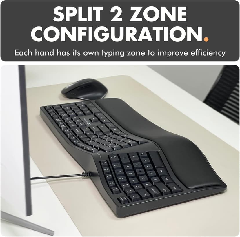 X9 Wired Ergonomic Keyboard with Cushioned Wrist Rest - Type Comfortably Longer - USB Wired Split Keyboard for Laptop, PC & Chrome Computer with 110 Ergo Keys & 5ft Cable