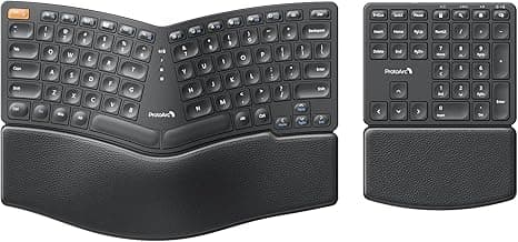 ProtoArc Wireless Ergonomic Keyboard, EK04 2.4GHz Wireless Ergo Keyboard with Separate Numeric Keypad, Split Design, Wrist Rest, Rechargeable, for Windows, Desktop, PC, Laptop