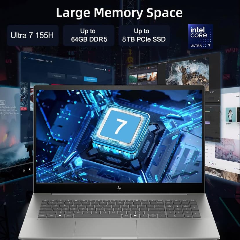 HP 2024 Envy 17.3" Copilot AI Laptop, 17.3" FHD Touchscreen, Intel Core Ultra 7 155H, 64GB DDR5 RAM, 4TB SSD, Backlit Keyboard, Numeric Keypad, HDMI, Webcam, Wi-Fi 7, Windows 11 Home, Silver