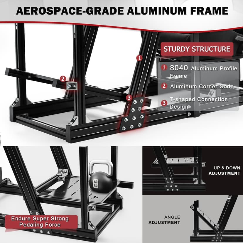 Supllueer 8040 Aluminum Racing Simulator Cockpit with 3 Monitor Stand and Black Seat,Universal and adjustable Cockpit, Compatible with Logitech/Thrustmaster/Fanatec/Moza Direct Drive Motors Wheels
