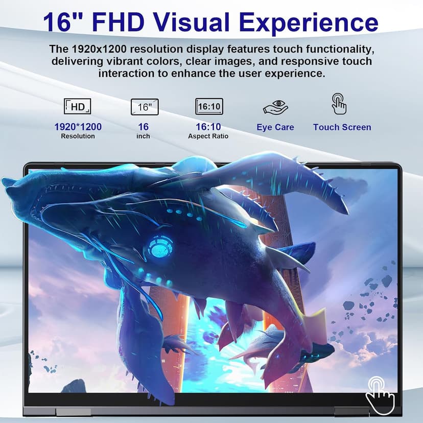 jumper 2 in 1 Laptop, 16 inch Convertible Laptop Computer with IPS FHD 360 Degree Touchscreen, 640GB Storage, 16GB RAM, Fingerprint Reader, Backlit Keyboard, Celeron N5095, 53.2WH, WiFi 6