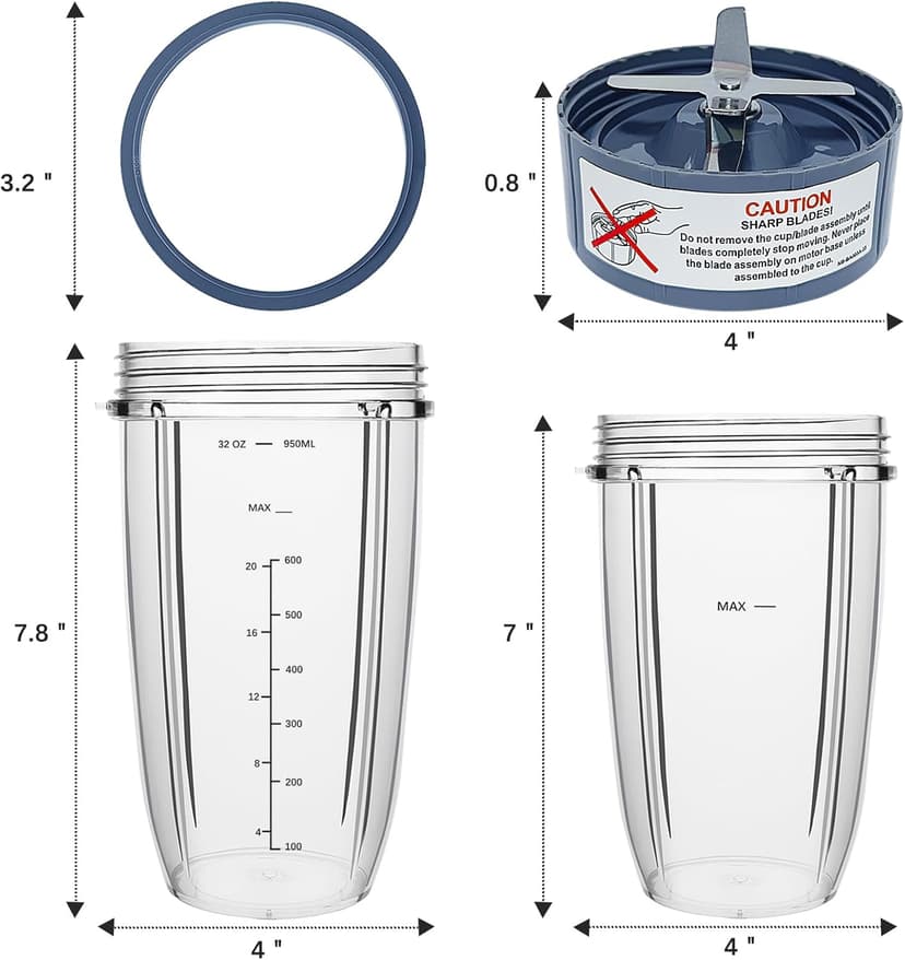 Blender Replacement Parts for Nutribullet, 32oz & 24oz Cups with Replacement Extractor Blade, Compatible with Nutri Bullet 600W/900W Pro Blenders (3 PCS)