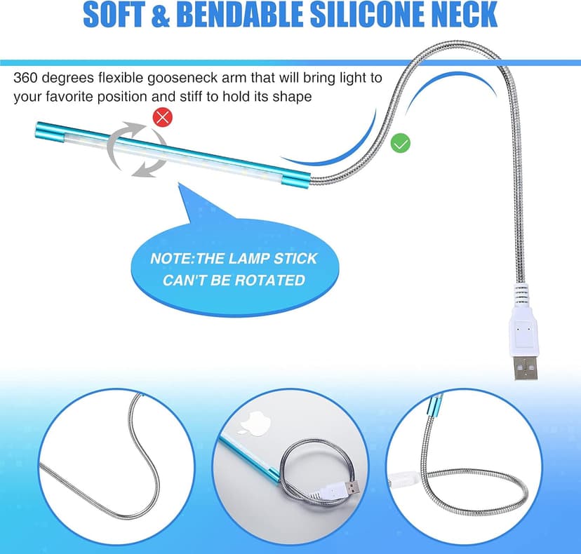 Mudder 2 Pieces USB LED Light for Laptop Keyboard Light Gooseneck Computer Lamp Flexible Stick Dimmable LED Lamp Touch Switch for Reading Book(Black, Blue)