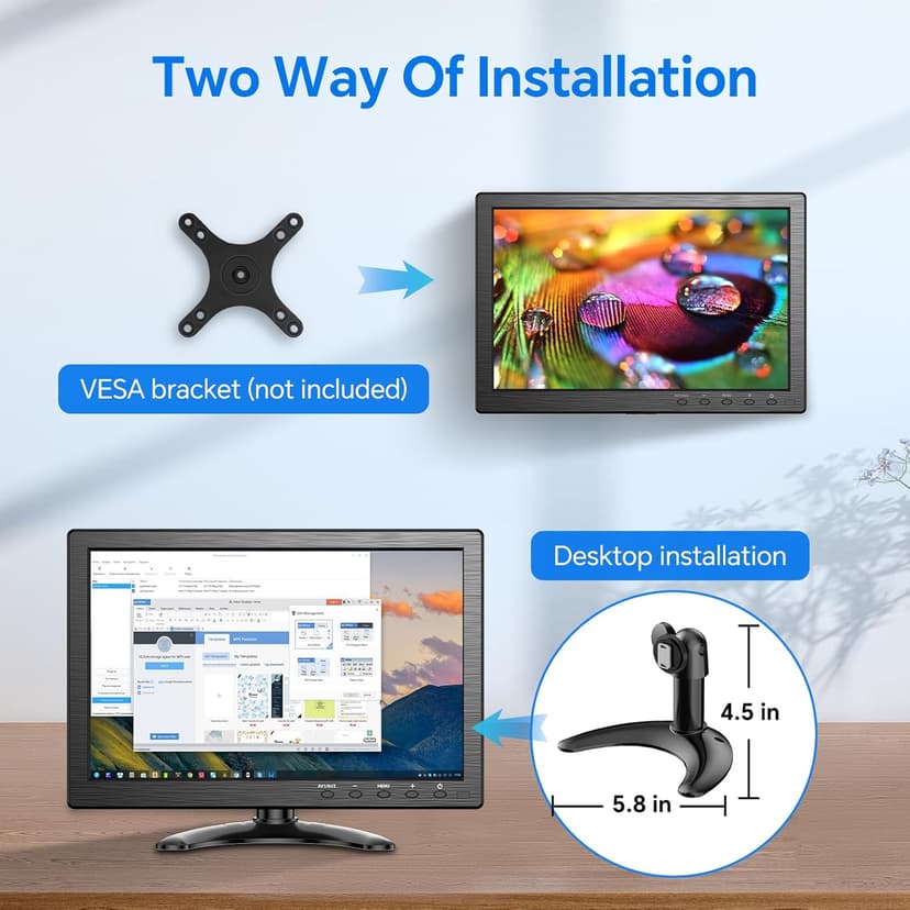 Eyoyo 10.1 inch Security Monitor 1366x768 Resolution, Small HDMI Monitor Supporting HDMI VGA AV BNC USB Input, Small Screen with Built-in Speakers for PC CCTV Camera NVR