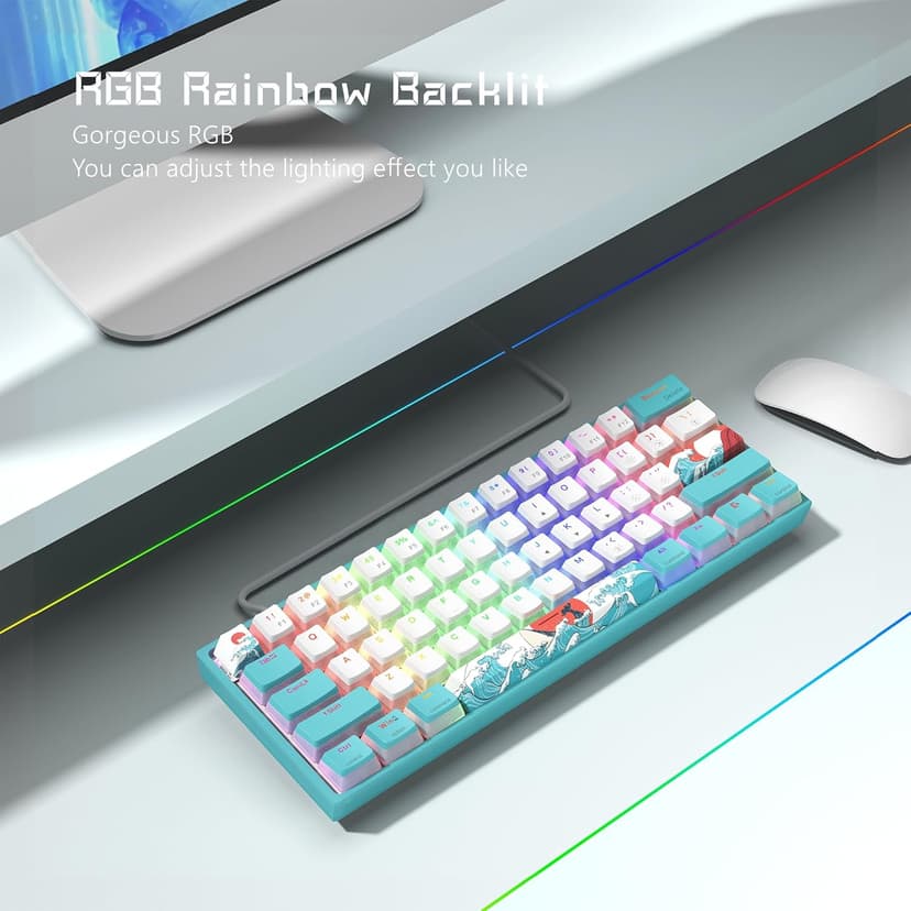 Womier 60% Percent Keyboard,WK61 Mechanical RGB Wired Gaming Keyboard,Hot-Swappable Creamy Key Board with PBT Keycaps,Linear Red Switch for Windows/MAC (Blue)