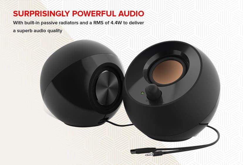 Creative Pebble 2.0 USB-Powered Desktop Speakers with Far-Field Drivers and Passive Radiators for PCs and Laptops (White)