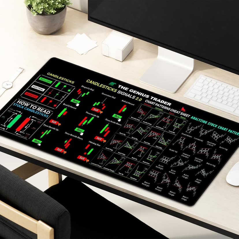 Stock Market Invest Day Trader Trading Mouse Pad Chart Patterns Cheat Sheet,Large Computer Mouse Pad/Desk Mat with Stitched Edges 800x300mm 0320