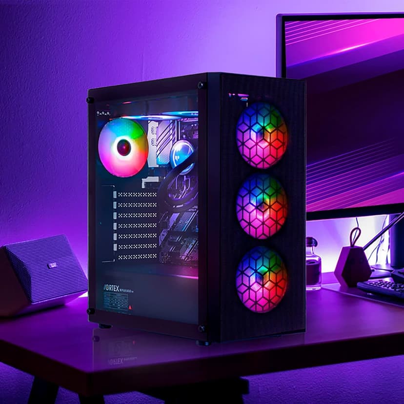Raidmax X921 Mesh Airflow and Tempered Glass Gaming PC Case with Fans, Pre-Installed 6 Static RGB Color Fans, ATX Mid Tower PC Case, Black, Support ATX, Micro ATX, Water Colling
