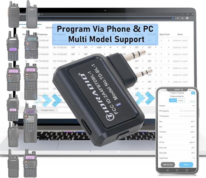 TIDRADIO Ham Radio Wireless Programmer Adapter APP and PC Program for Baofeng UV-5R and Multiple Models No Driver Issues Instead of Program Cable