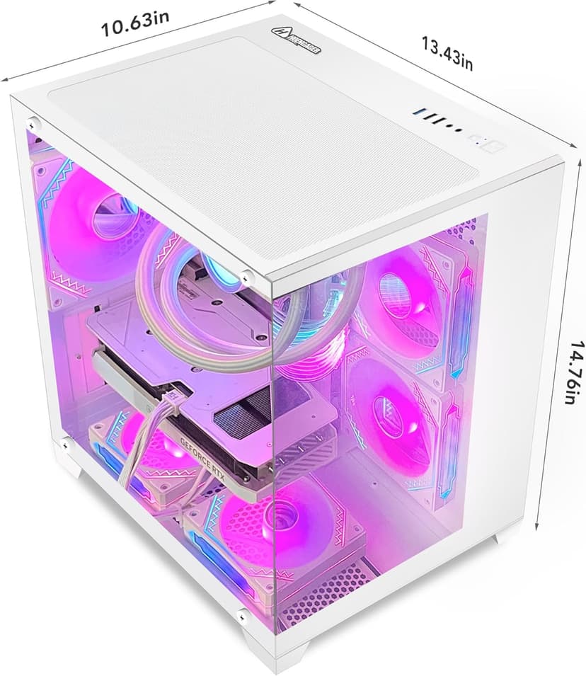 Panorama Gaming PC Desktop Computer - AMD Ryzen 7 5700G 3.8 GHz, RTX 4060 8GB, 32GB DDR4 RAM 3200, 1TB M.2 PCIE + 1TB SATA SSD, 650W PSU, 240mm AIO, Windows 11 Pro 64-bit, White