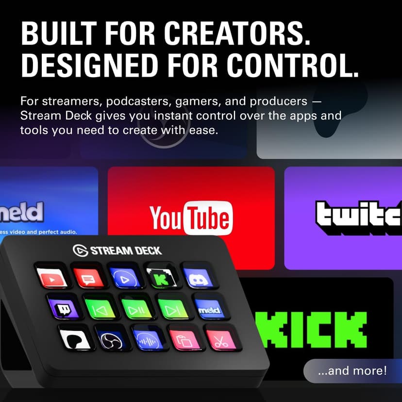 Elgato Stream Deck MK.2 – Studio Controller, 15 macro keys, trigger actions in apps and software like OBS, Twitch, ​YouTube and more, works with Mac and PC