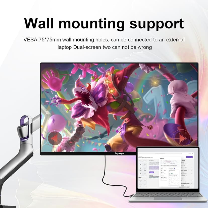 24inch Gaming Computer Monitor FHD1920x1080,180Hz Refresh Rate AMD FreeSync Premium Display, Eye Care, HDMI,1ms MPRT Ideal for Gaming Entertainment Work Support Wall Mount Install（75 * 75mm）