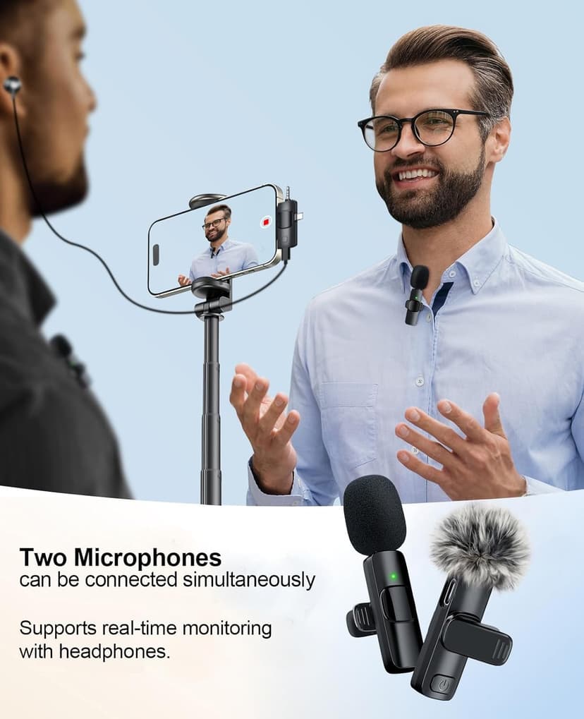 3-in-1 Mini Microphone for iPhone: Wireless Lavalier Microphones for iOS/Android/Camera - Noise Reduction Lapel Mic for​​Live Stream - HiDefSound for Video Mavericks
