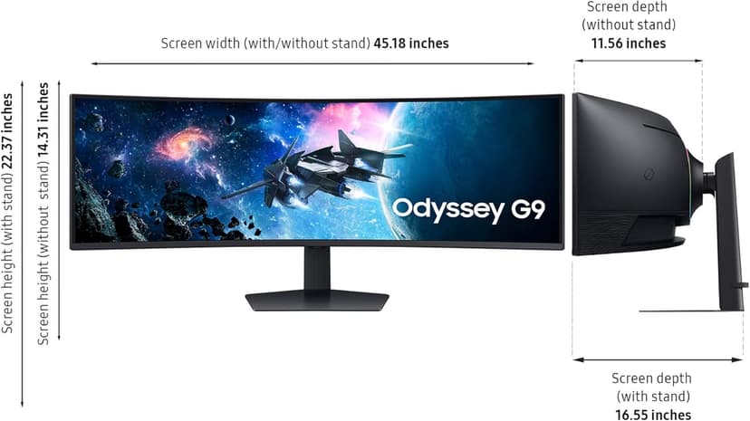 SAMSUNG 49” Odyssey G9 Series DQHD 1000R Curved Gaming Monitor, 1ms(GtG), VESA DisplayHDR 1000, 240Hz, AMD FreeSync Premium Pro, Height Adjustable Stand, Ultrawide Screen, LS49CG954ENXZA, 2024