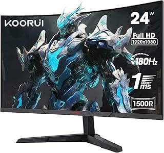 KOORUI 24 inch Curved Gaming Monitor 180Hz FHD 1080P Computer Monitor,1ms 1500R VA Display,Adaptive Sync, FreeSync Premium,HDR10,HDMI2.0X2&DP1.2,VESA Compatible,Tilt Adjustable,Eye Care,24E6CA