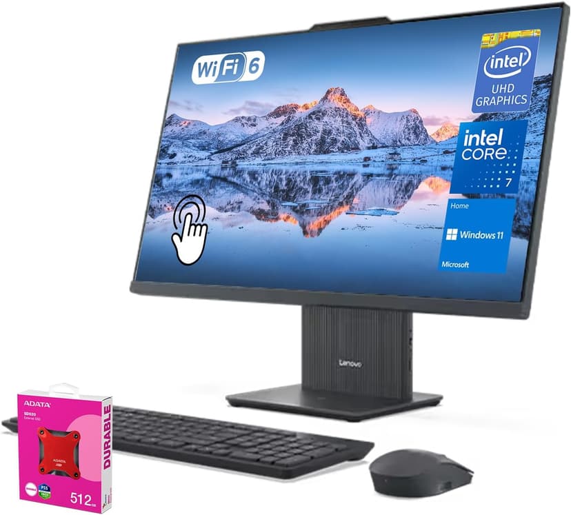 Lenovo 2025 IdeaCentre Copliot All-in-One Business Desktop, 27" QHD Touchscreen 100Hz, Intel Core i7-13620H, 16GB DDR5 RAM, 1TB SSD, Wi-Fi 6, Win 11 H, Grey, Bundle ADATA 512GB External SSD