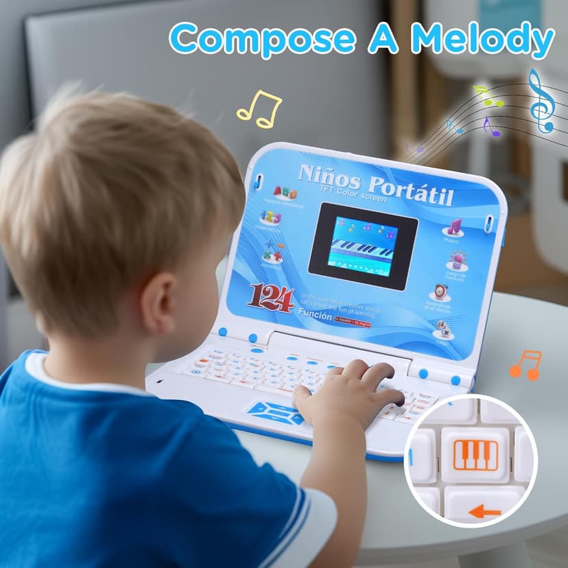 Educational and Bilingual Laptop Spanish/English, Color Screen Learning Laptop with 124 Learning Modes, Computer for Kids Ages 5+