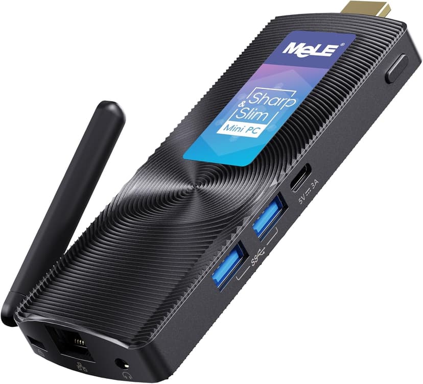 MeLE PCG02 N100 Slim Mini PC Stick Windows 11 Home 4GB/128GB, Full Function USB-C Fanless Mini Computer Stick 2X HDMI 4K Display 2.4/5G WiFi BT5.1 GbE Micro PC with Vesa, on Office IoT Digital Signage