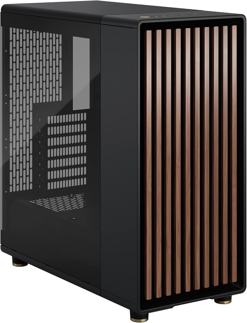 Fractal Design North Charcoal Black Tempered Glass Dark - Genuine Walnut Wood Front - Glass Side Panel - Two 140mm Aspect PWM Fans Included - Type C USB - ATX Airflow Mid Tower PC Gaming Case
