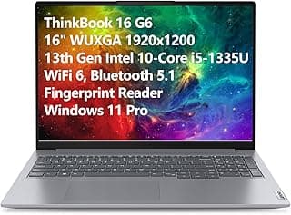 Lenovo ThinkBook 16 G6 16" FHD+ Laptop Computer, 13th Gen Intel 10-Core i5-1335U (Beat i7-1270P), 16GB DDR5 RAM, 512GB PCIe SSD, WiFi 6, Bluetooth 5.1, Fingerprint Reader, Windows 11 Pro, Tilsiy Cable