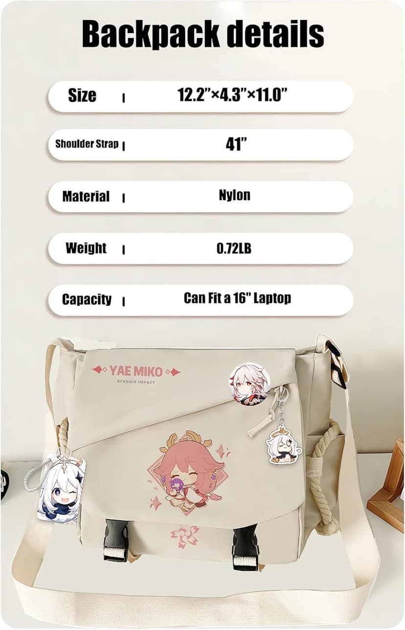 Game Handbag Sangonomiya Kokomi Crossbody Bag Single Shoulder Bag Adult Single Shoulder Backpack White Bag
