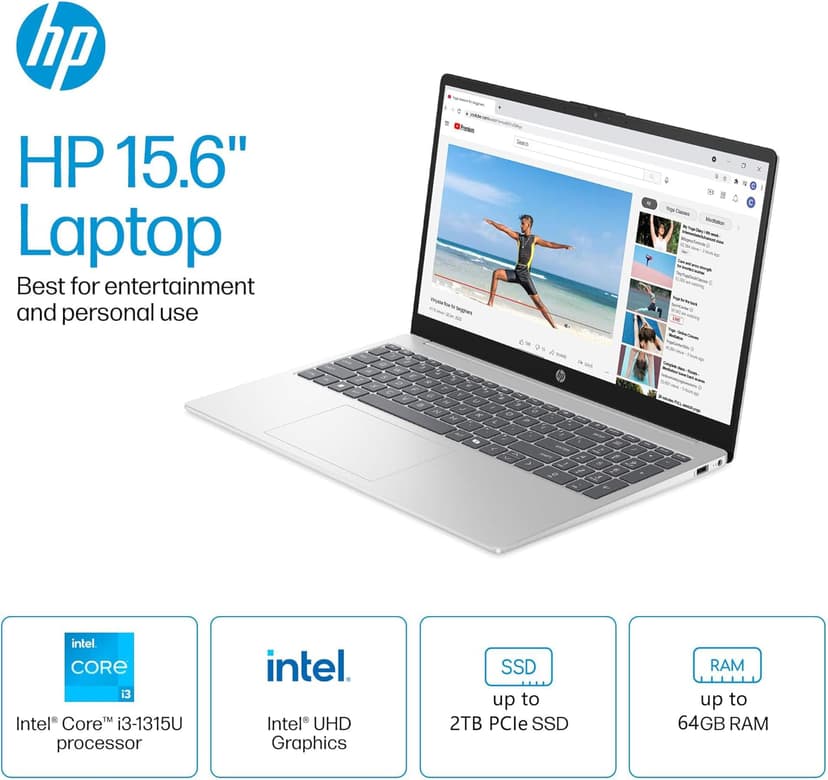 HP Laptop Computer 15.6" Touchscreen for Student Home Study and Business, 32GB DDR4 RAM, 1TB PCIe SSD, WiFi 6, Bluetooth 5.3, Windows 11 Pro, Intel i3-1315U (Beat i5-1155G7), BEF-ectoy USB C Hub
