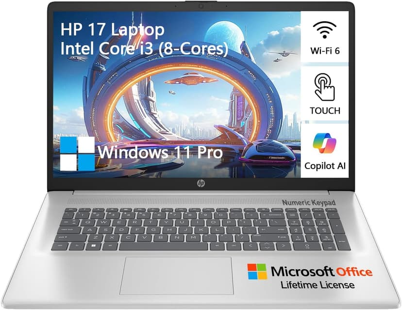 HP 2025 17 Inch Touchscreen Laptop Computer, 17.3 HD+ Touch Screen, Intel Core i3 (8-Cores), 32GB RAM 1TB SSD+128GB UFS, Windows 11 Pro Lifetime Office, Number Pad UBS-C