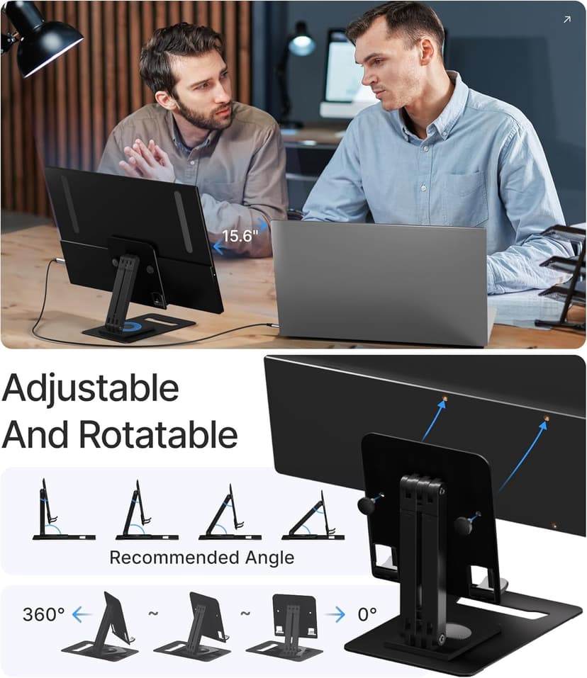 Ingnok 15.6'' FHD IPS Portable Monitor – Ultra Slim External Screen with USB C/HDMI for Laptop, Mac, PC, Phone, PS4, PS5, Switch (Renewed)