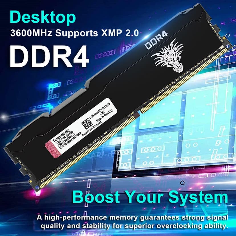DDR4 3600MHz 16GB Desktop RAM PC4-28800 UDIMM Non-ECC Unbuffered 1.35V 288-Pin CL18 PC Computer Memory Upgrade Module Memory Support XMP 2.0 Auto Overclocking