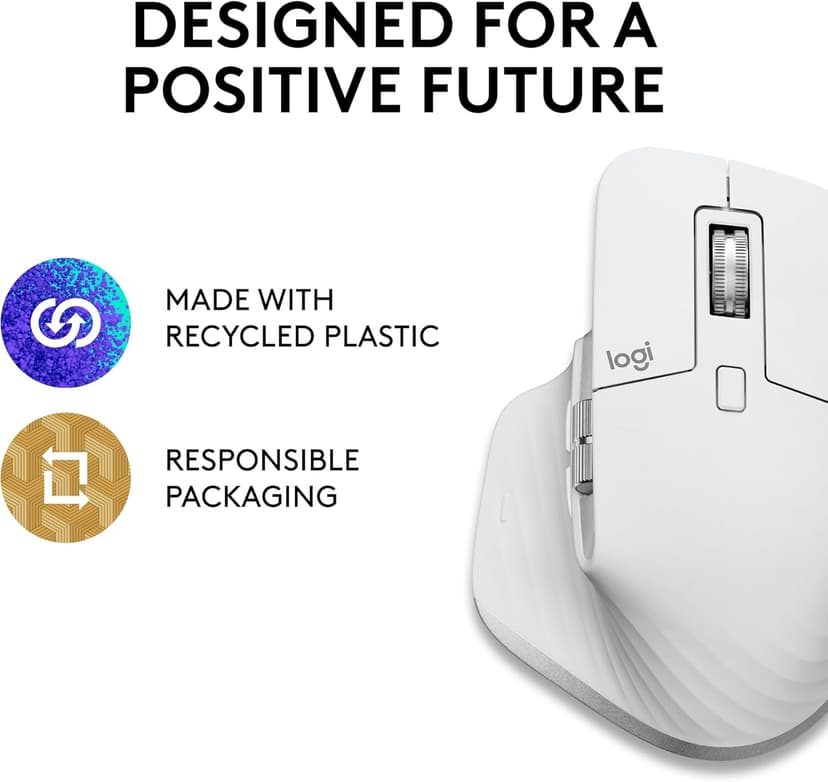 Logitech MX Master 3S for Mac - Wireless Bluetooth Mouse with Ultra-Fast Scrolling, Ergo, 8K DPI, Quiet Clicks, Track on Glass, Customization, USB-C, Apple, iPad - Pale Grey