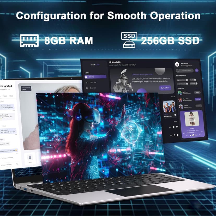 2025 14 Inch Laptop Computer Win 11 8GB+256GB SSD Up to 1TB SSD Expand Laptops N4020 Up to 2.8Ghz DDR4 1080p FHD Dual WiFi BT4.2 with Webcam Screen Projection Function for Business Student--Silver