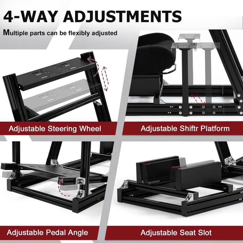 Supllueer 8040 Aluminum Racing Simulator Cockpit with 3 Monitor Stand and Black Seat,Universal and adjustable Cockpit, Compatible with Logitech/Thrustmaster/Fanatec/Moza Direct Drive Motors Wheels