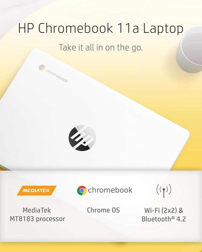 HP Chromebook 11-inch Laptop - Up to 15 Hour Battery Life - MediaTek - MT8183 - 4 GB RAM - 32 GB eMMC Storage - 11.6-inch HD Display - with Chrome OS™ - (11a-na0021nr, 2020 model, Snow White)