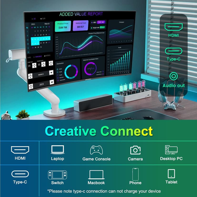 SANSUI Curved Monitor 27 inch 100Hz USB Type-C Computer Monitor with Speakers Built in丨FHD 1080p丨HDR丨110% sRGB丨1500R丨VESA Compatible,for Tablet,Desktop,Laptop and PC Work Gaming (ES-27C1)