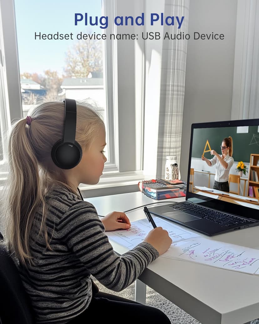 USB Headset with Microphone for PC, Wired Headphones with Mic USB Headset with Noise Cancelling Microphone, Computer Headset with Microphone for Home Office Online Class Teams Skype（Black）